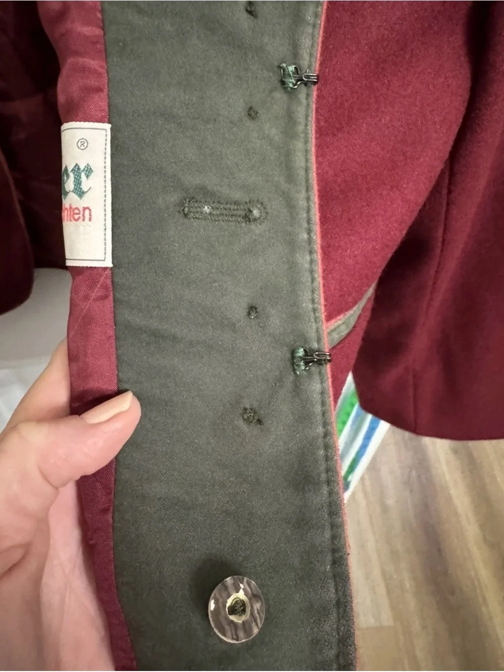 Vintage Austrian Trachten Jacket Janker Boiled Wool Green Velvet Alpine Coat 48
